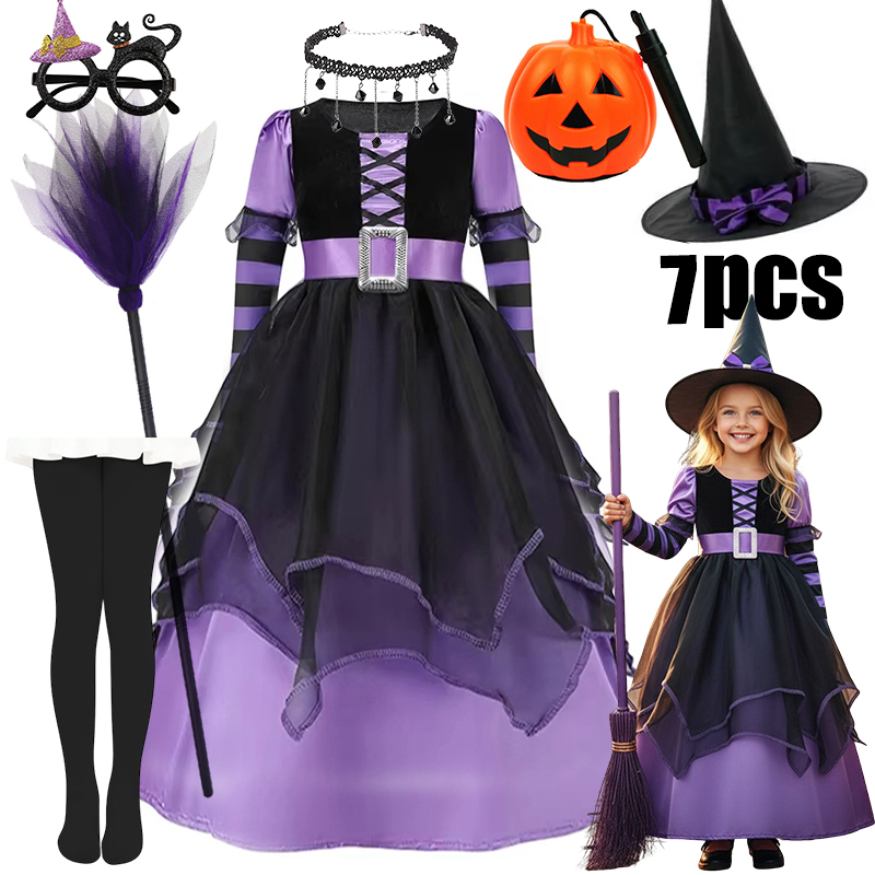 Baby Clothing Europe - Kinderen Meisjes Cosplay Halloween Paarse Heksenjurk