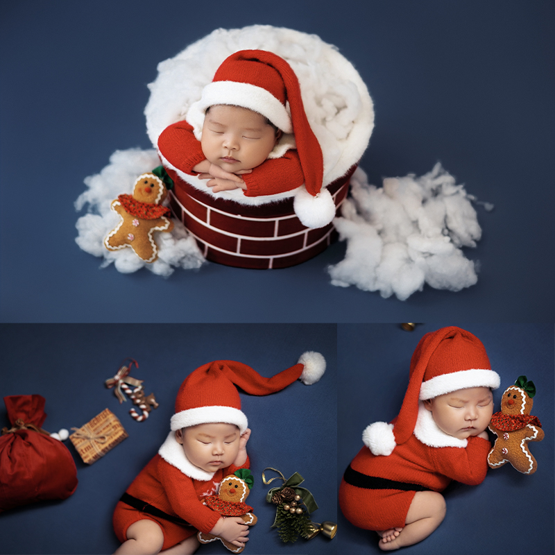 Romper Onesie Baby - Kerstman pasgeboren fotokleding baby kerstmuts rompertjes
