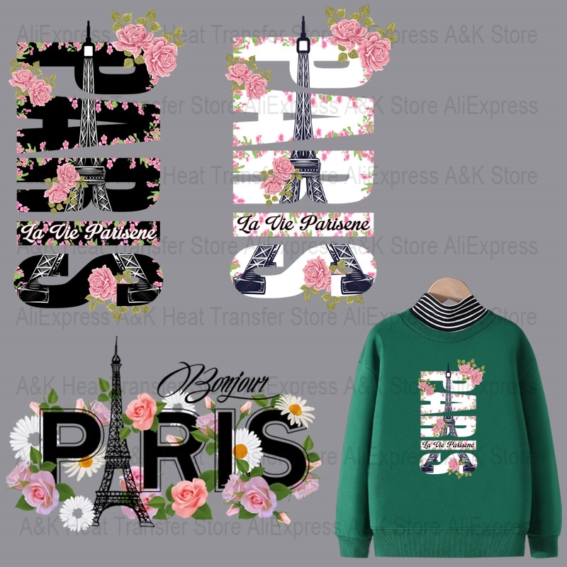 Baby Clothing Paris - PARIS Letter Strijktransfer voor kleding, bloemenpatches